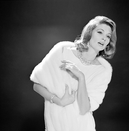 Suzy Parker in White Fur, Leaning, 1958